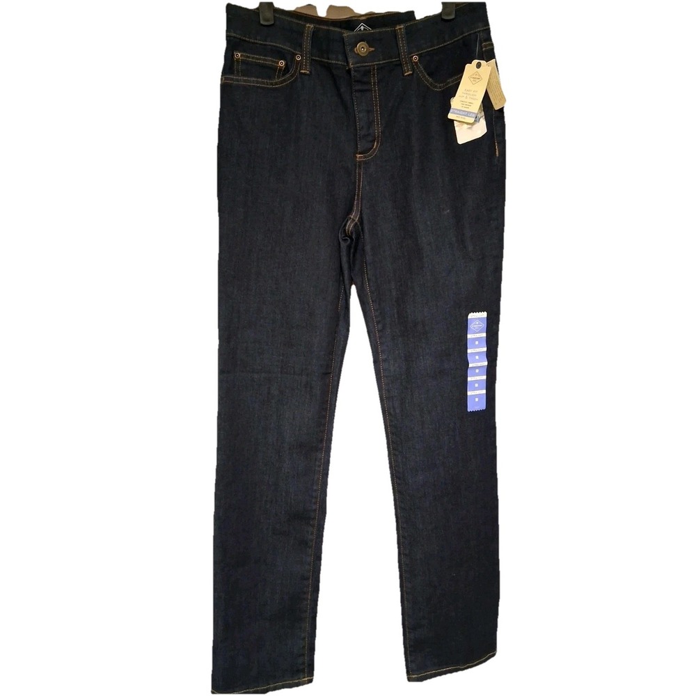 St Johns‎ Bay Straight Leg Jeans Women's 8 Dark Wash Blue Stretch Denim Mid Rise